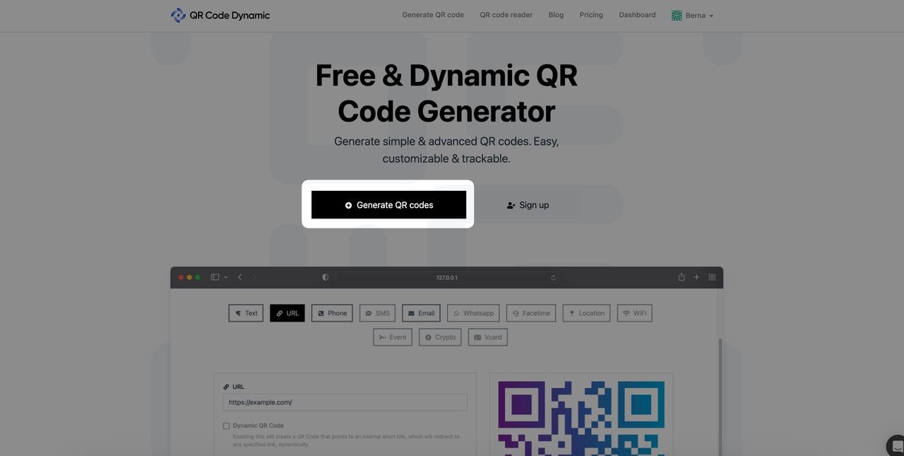 a screenshot of clicking "generate QR codes" button on QRCodedynamic