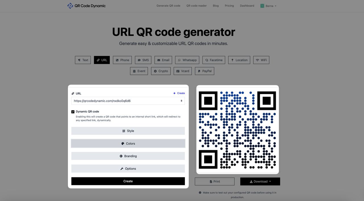 creating and customizing dynamic URL QR code with QRCodeDynamic