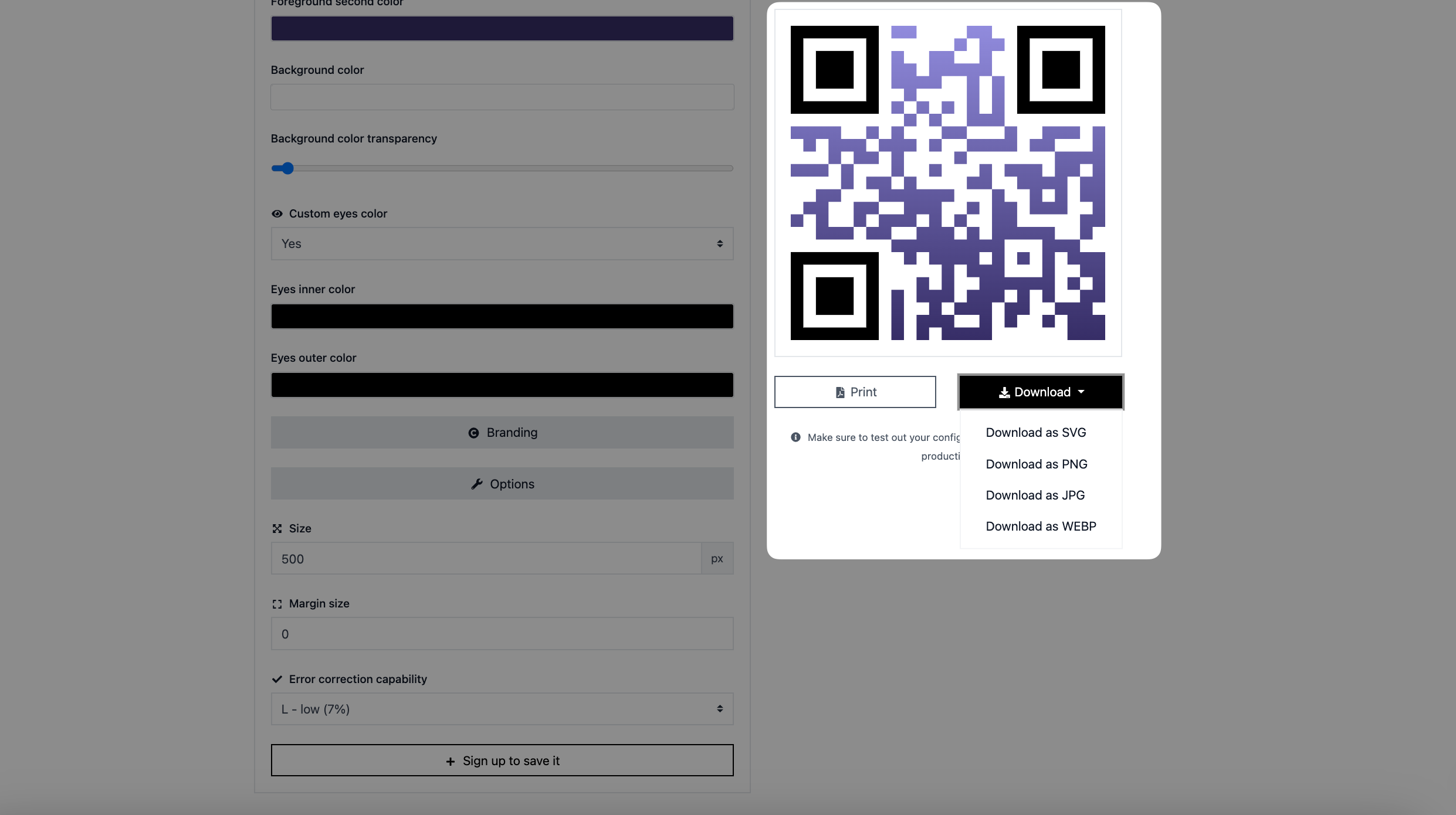 Downloading And Printing Qr Code On Qrcodedynamic 