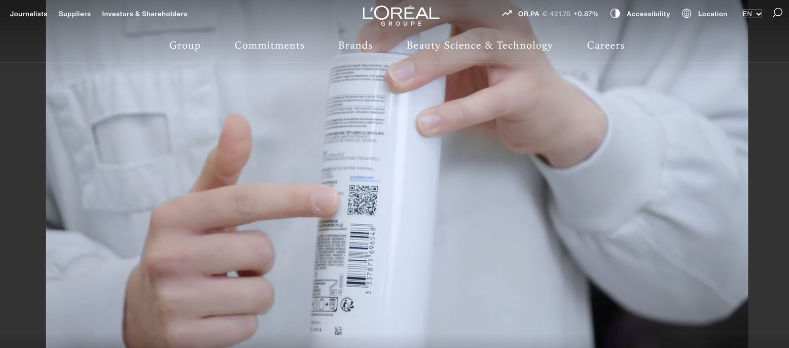 L'Oreal's product package with a QR code