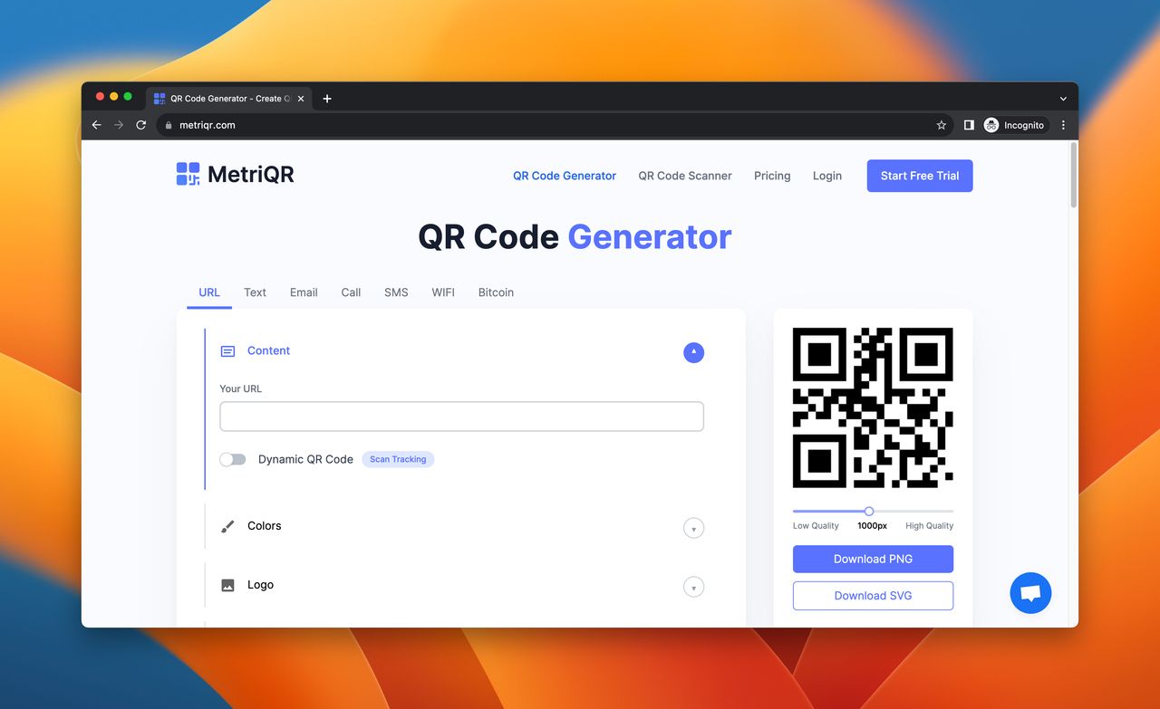 A screenshot of MetriQR, which is a QR Code Generator alternative