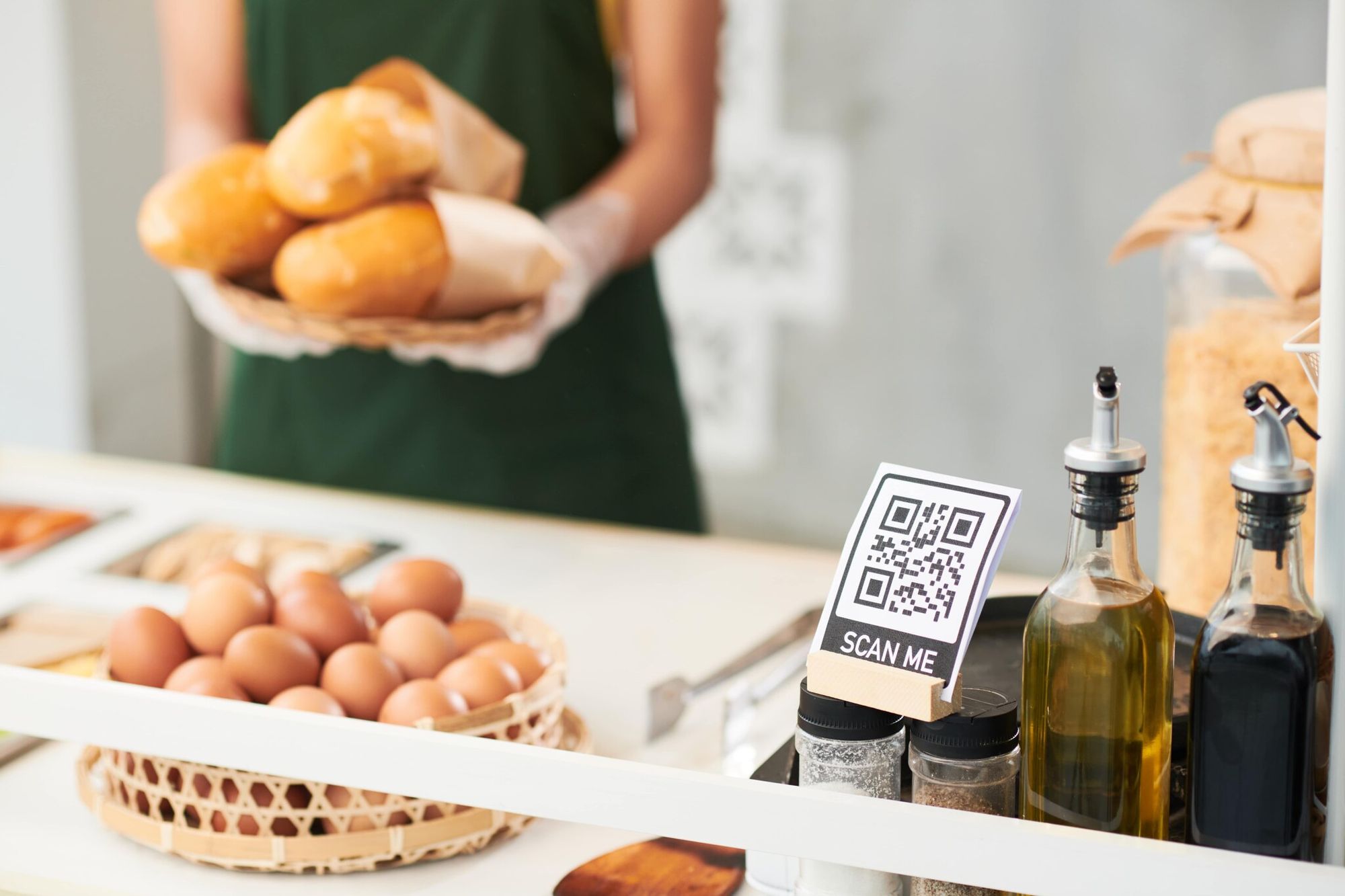 QR code on a restaurant's counter