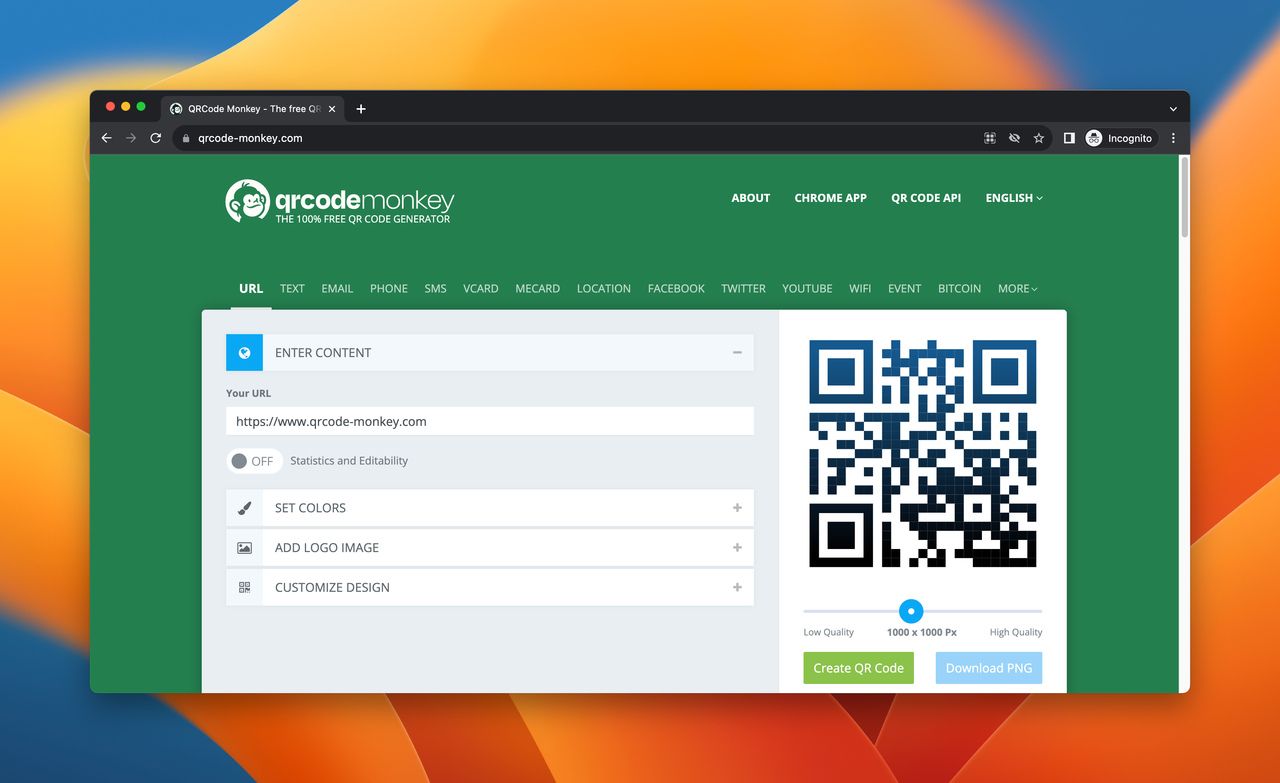 A screenshot of QRCode Monkey, which is a QR Code Generator alternative