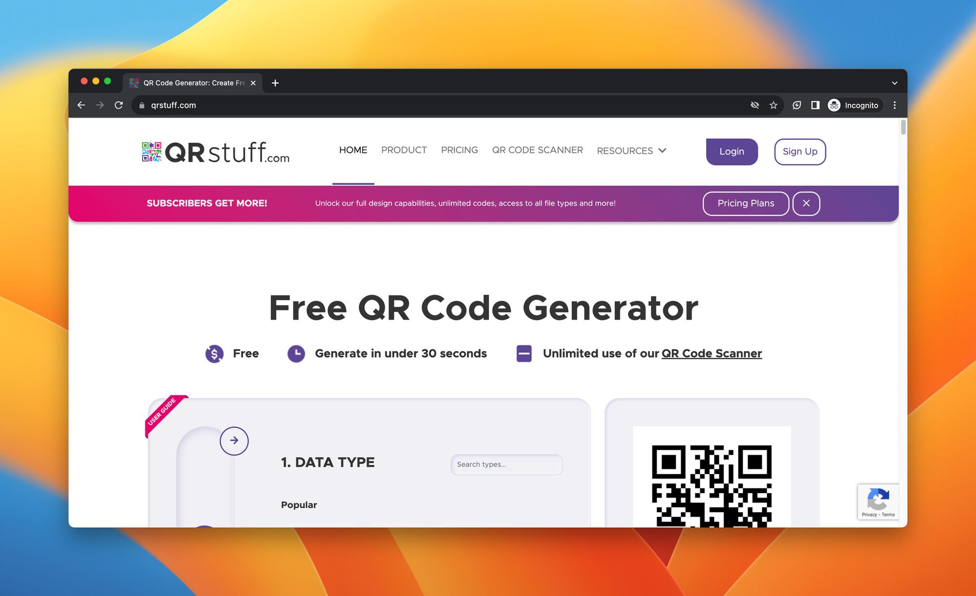 A screenshot of QRStuff, which is a Me QR Code Generator alternative