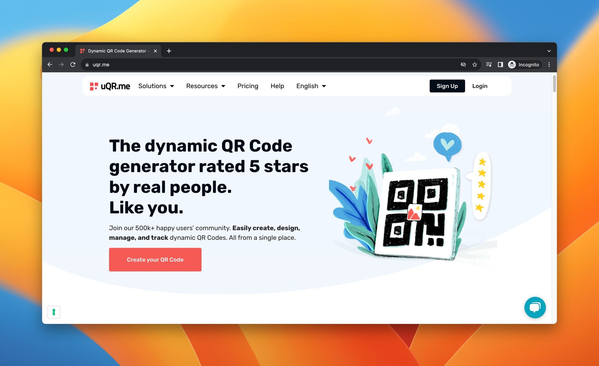 A screenshot of landing page of uQR.me, which is a QR Code Chimp alternative