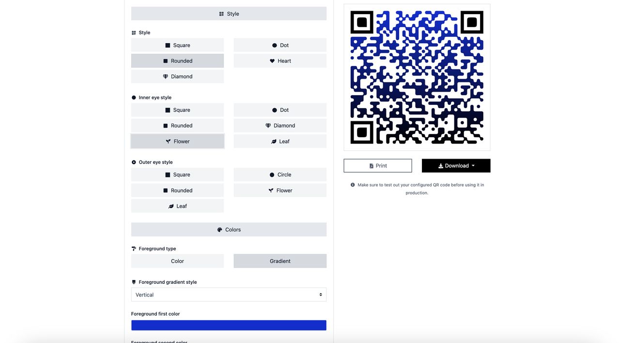 customizing a QR code on QRCodeDynamic