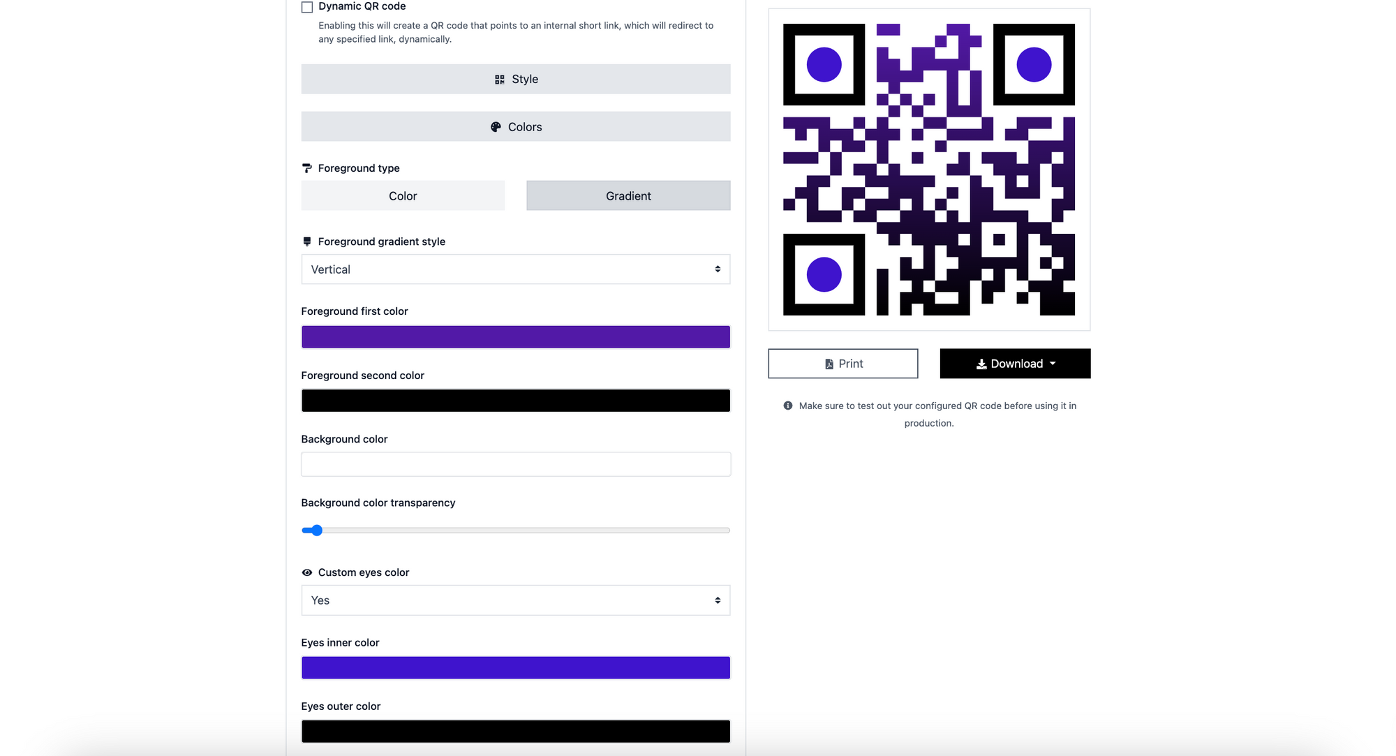 a screenshot of customizing a QR code on QRCodeDynamic