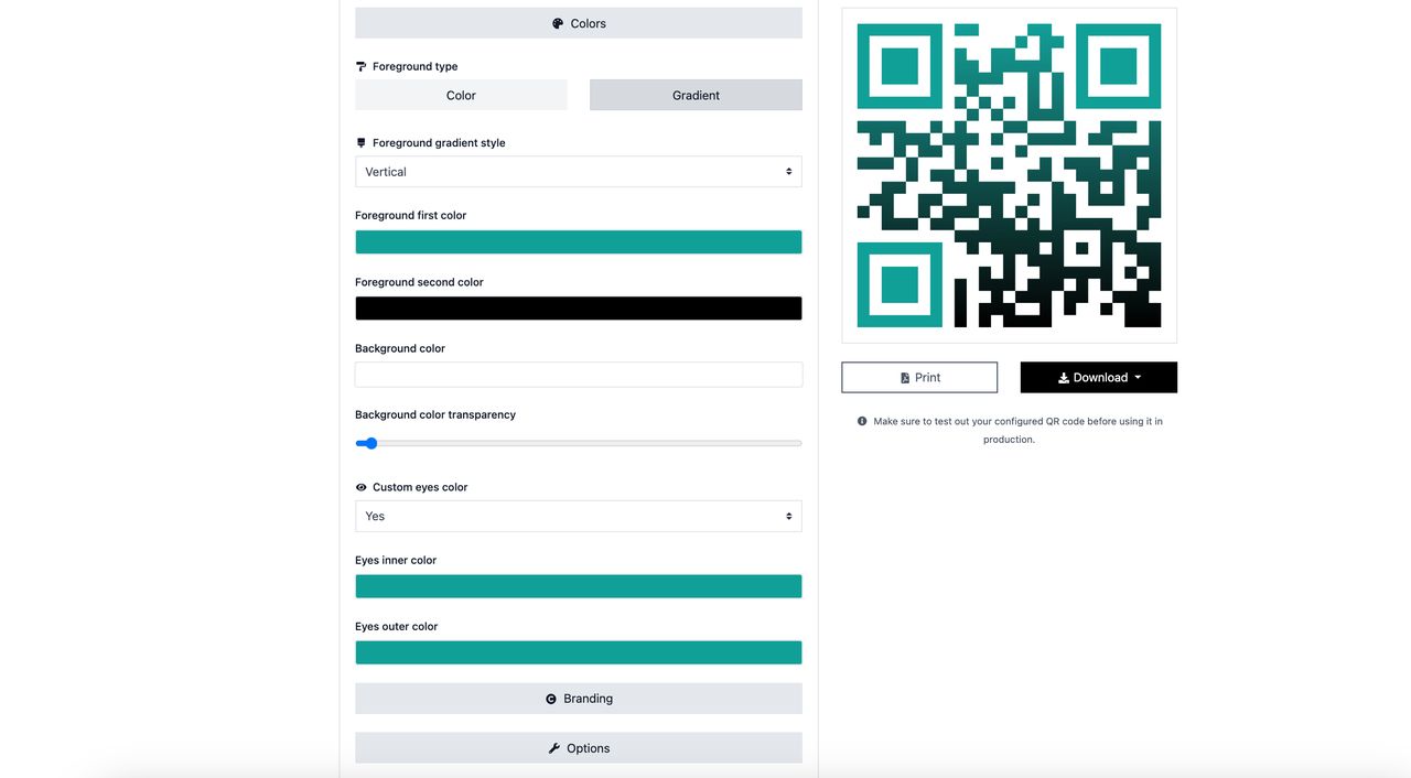 a screenshot of QR code customization section on QRCodeDynamic
