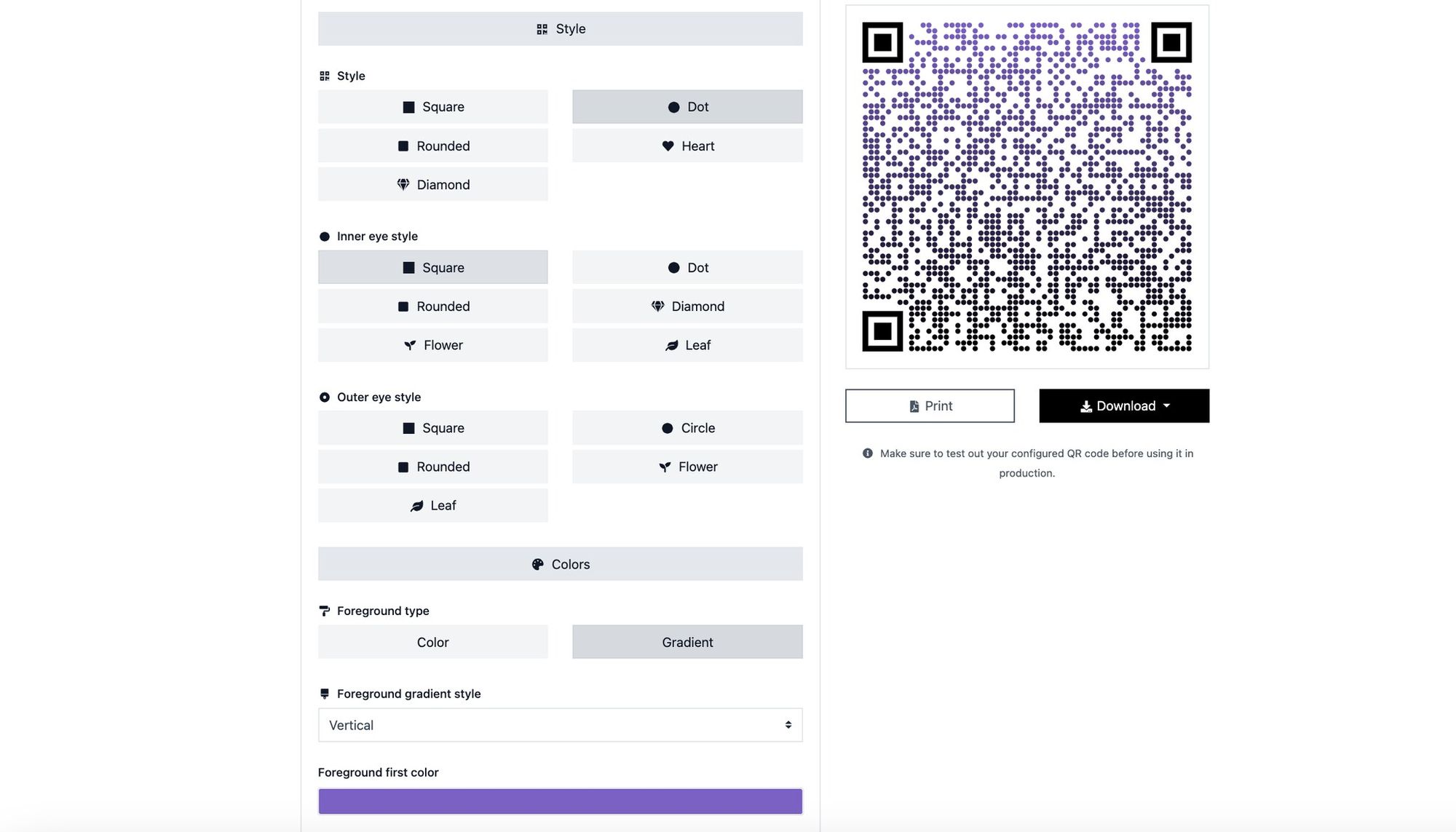 a screenshot of customizing social media QR code on QRCodeDynamic