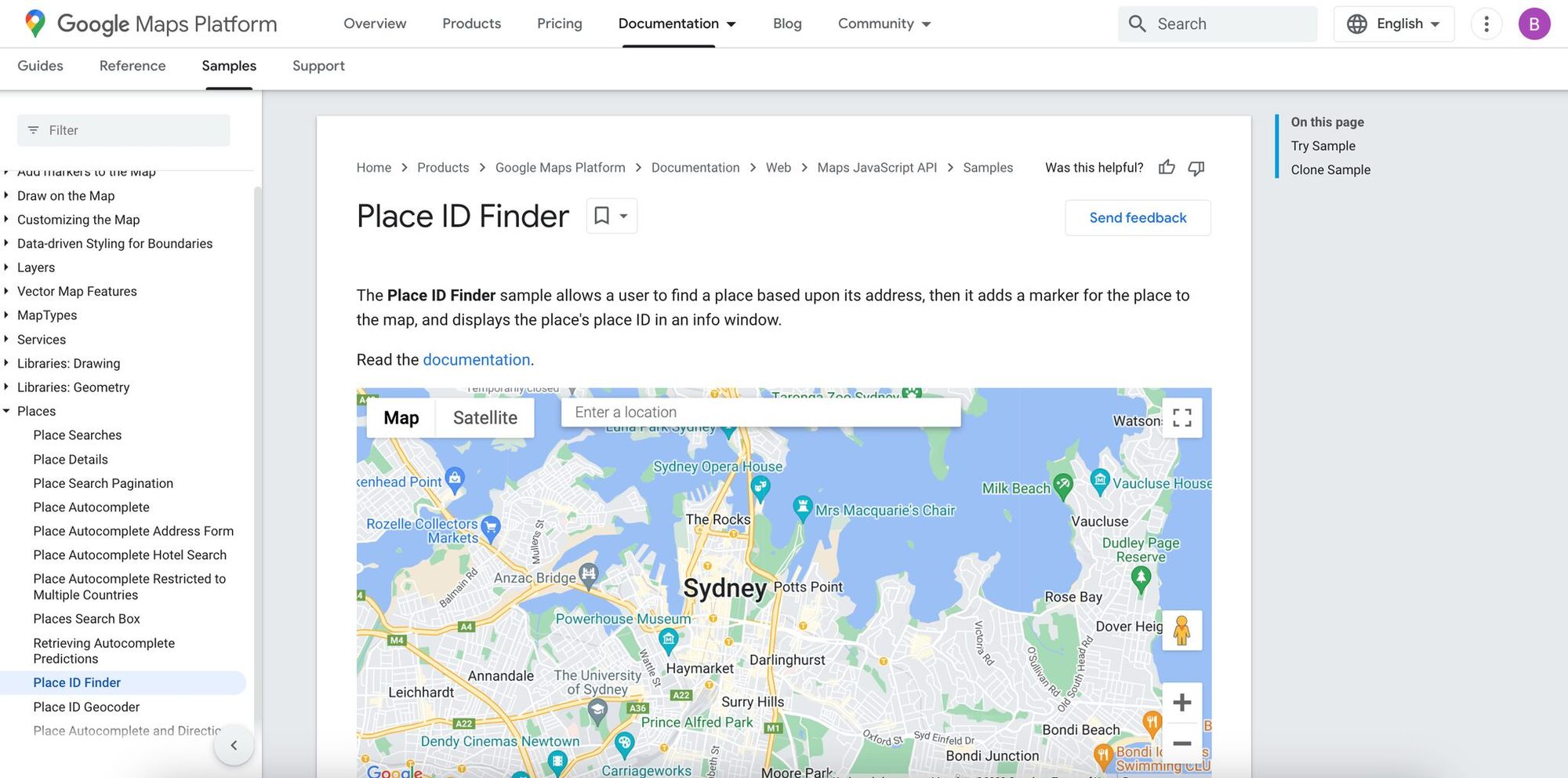 a screenshot of Google's Place ID Finder tool