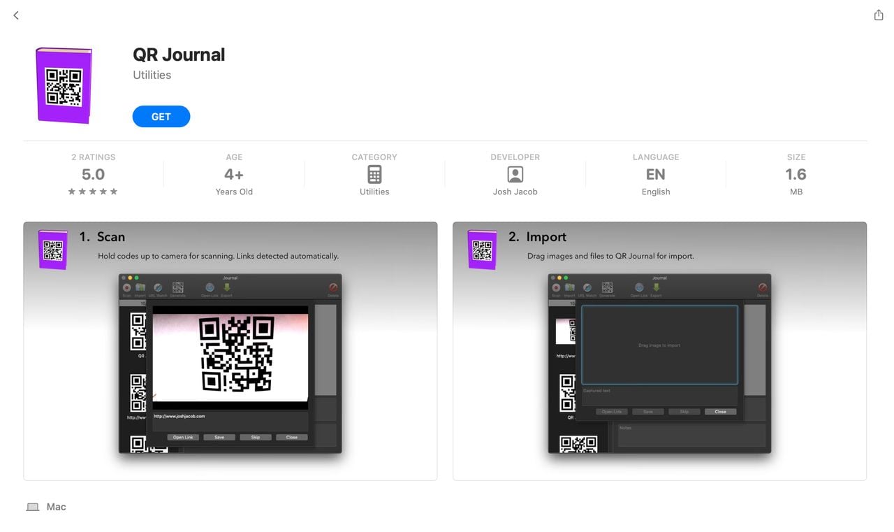 a screenshot of QR Journal app on App Store