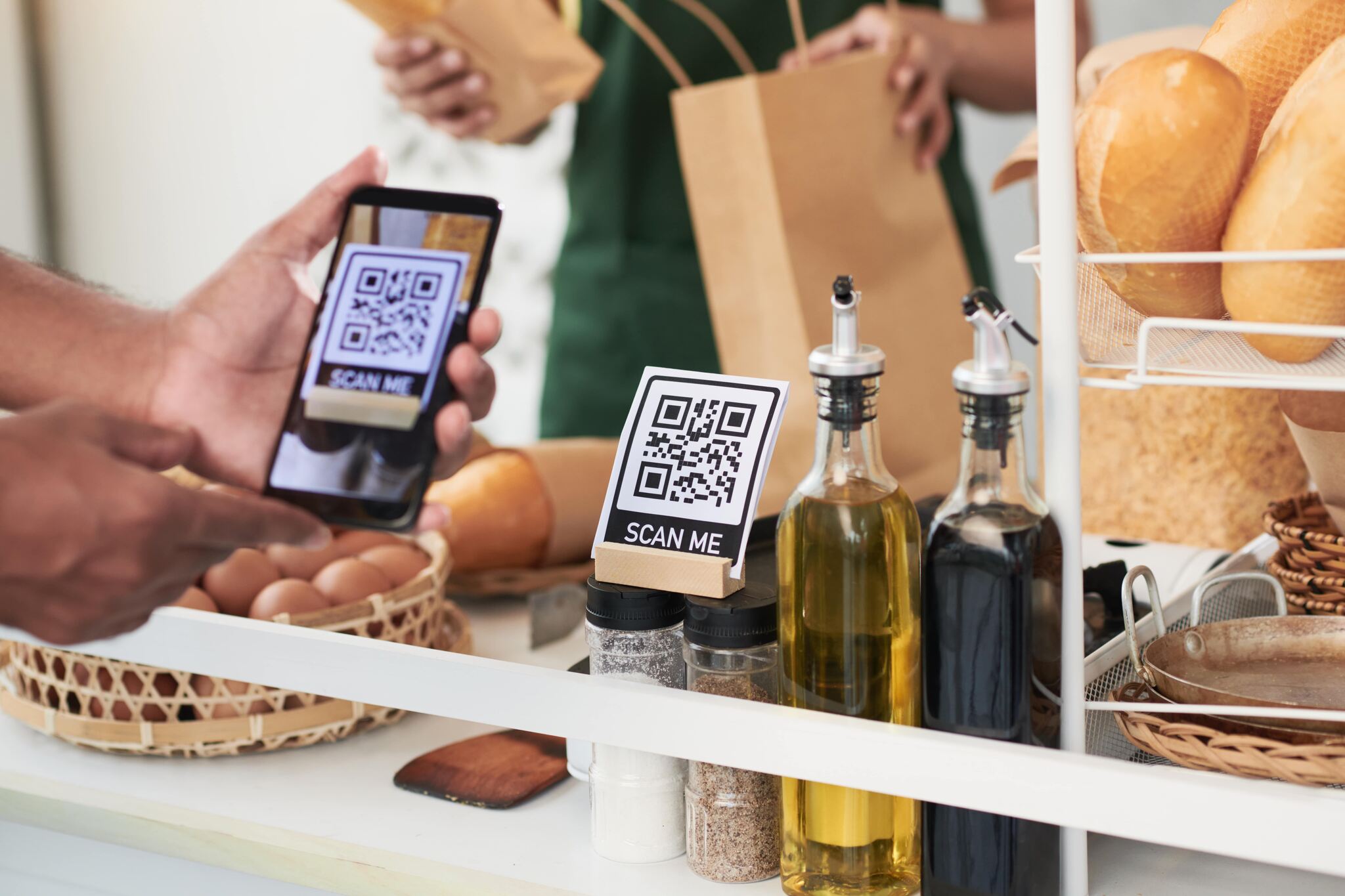 Customer scanning QR code