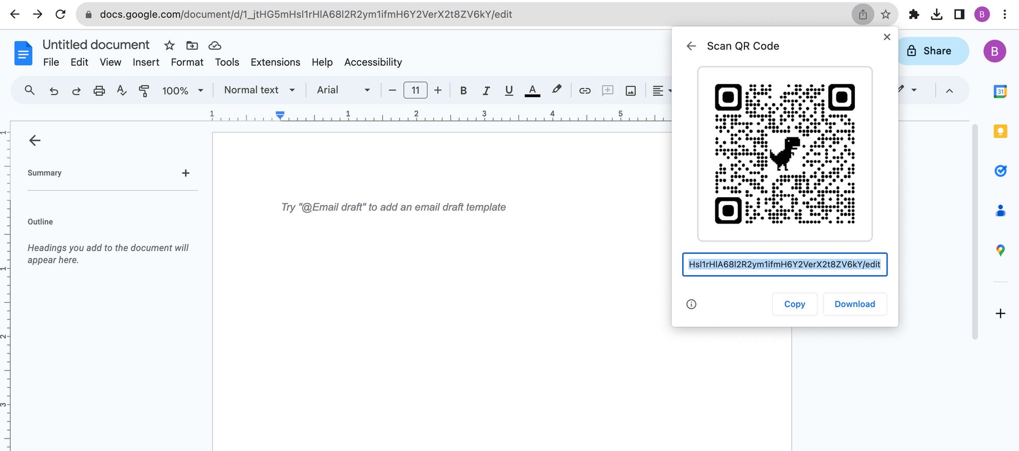 final look of Google Doc QR code created with Google Chrome