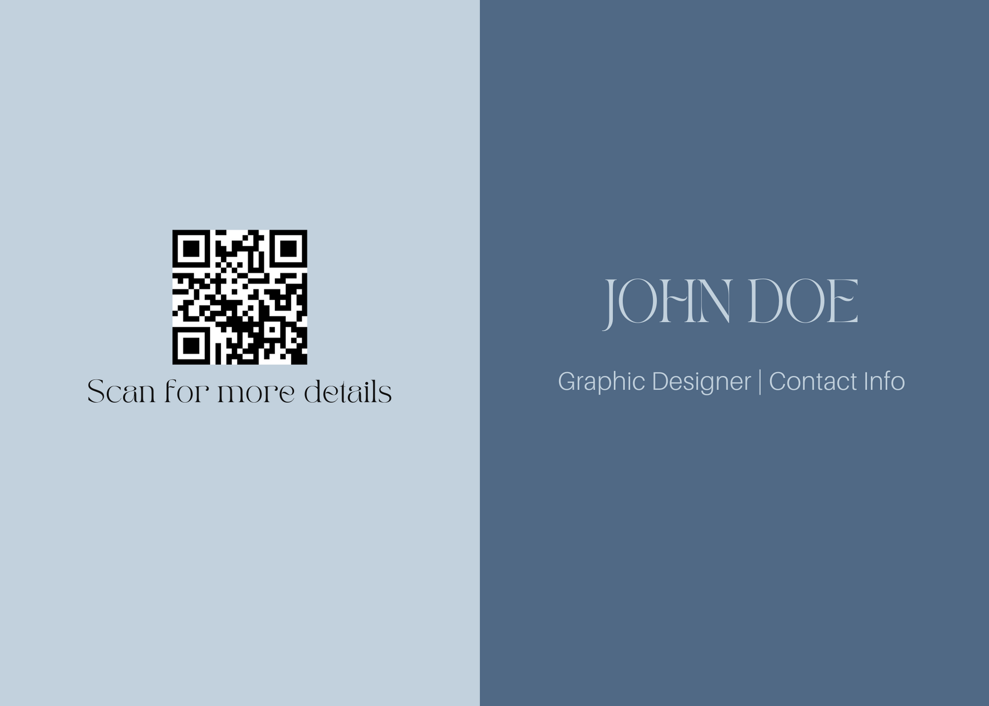 blue folded name card design template with a QR code