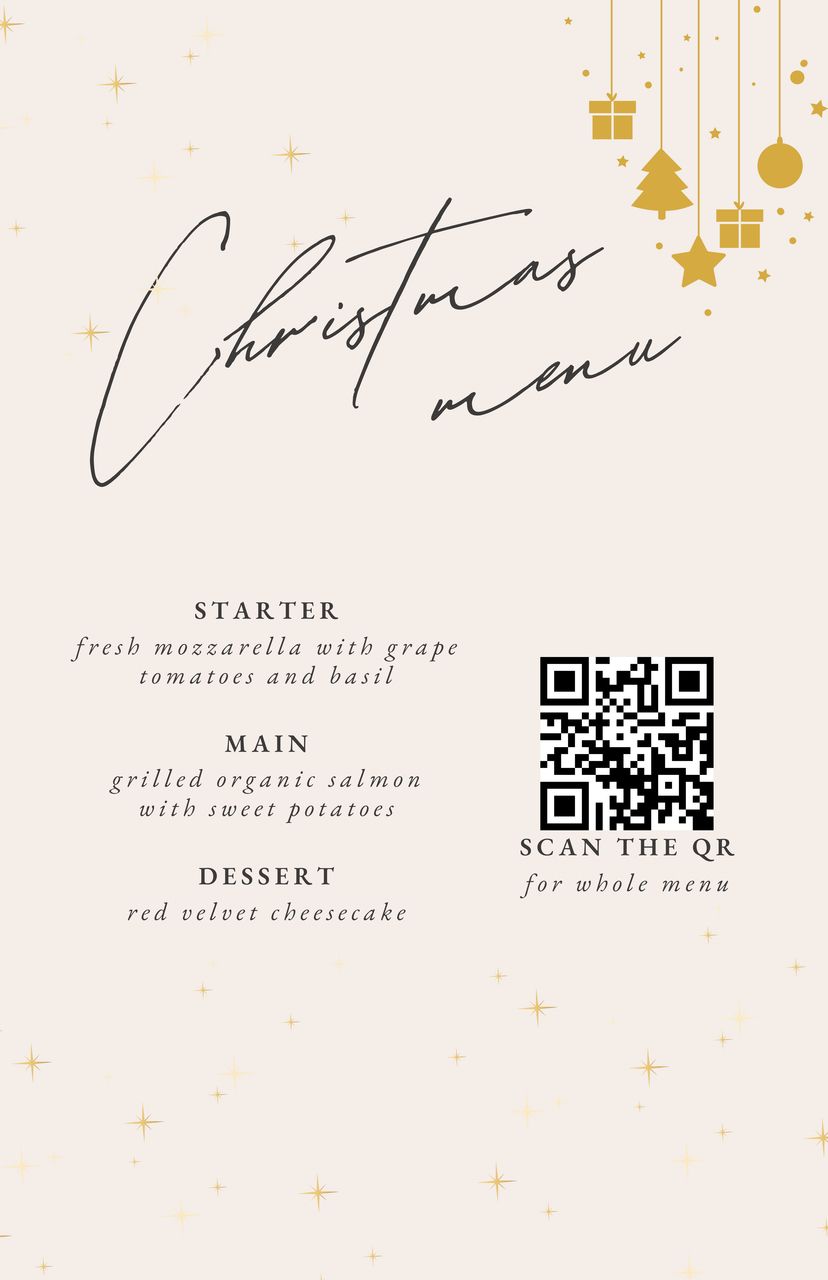 Christmas menu template with a QR code
