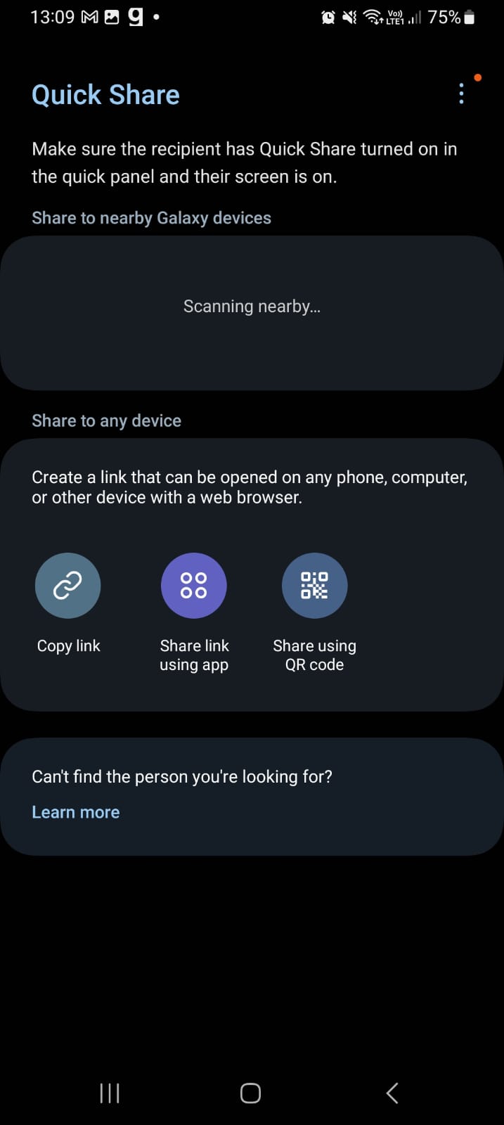 clicking "share using QR code" button on Android