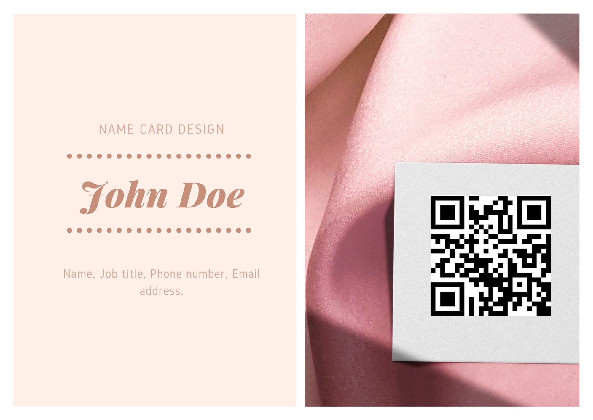folded name card template that says name card design and includes a QR code
