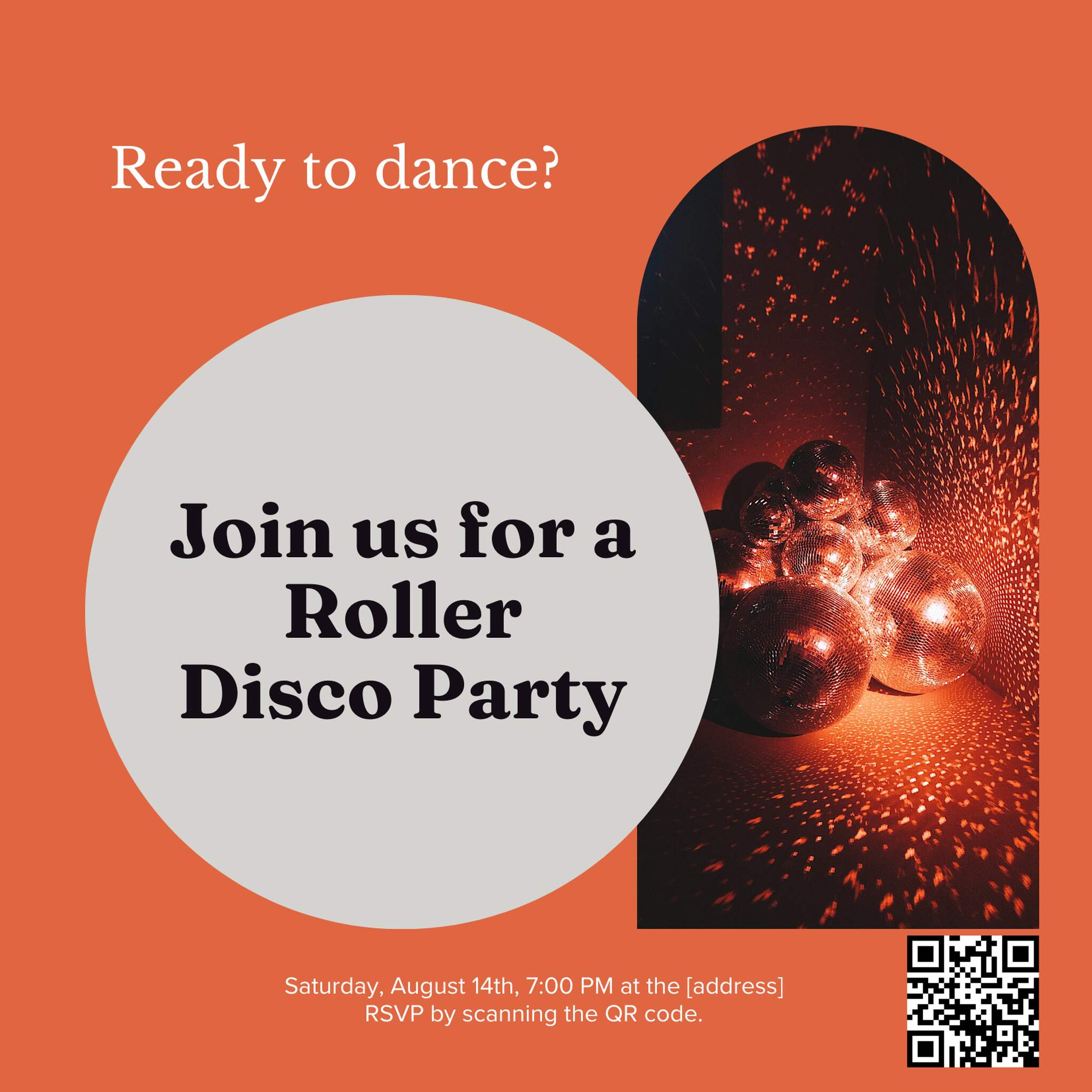 disco party invitation template with a QR code