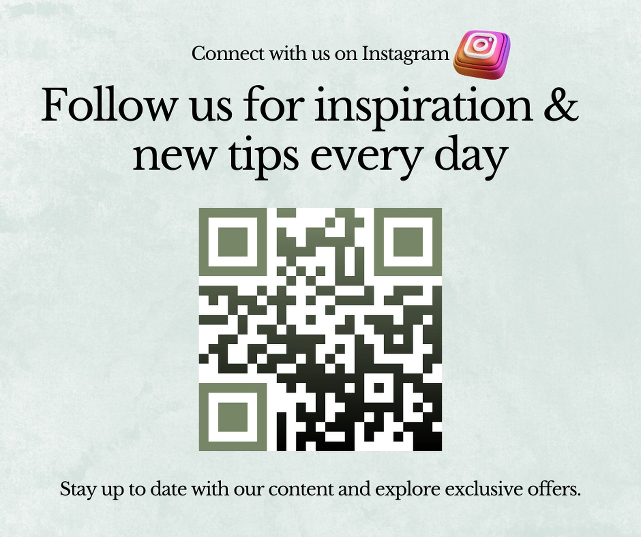 follow us on Instagram template with a green QR code