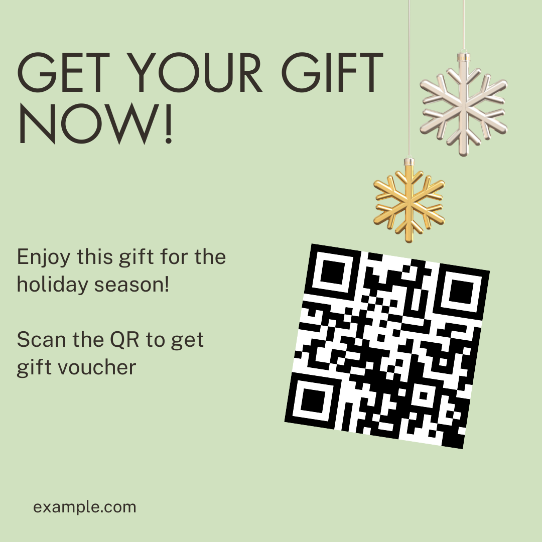gift voucher template with a green background and snowflakes