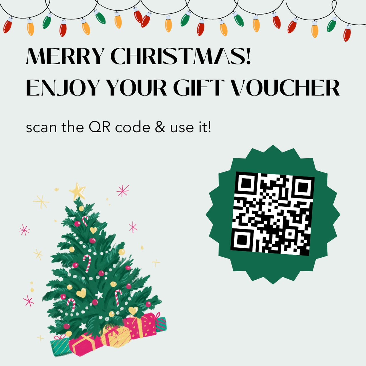 gift voucher template with a QR code for christmas