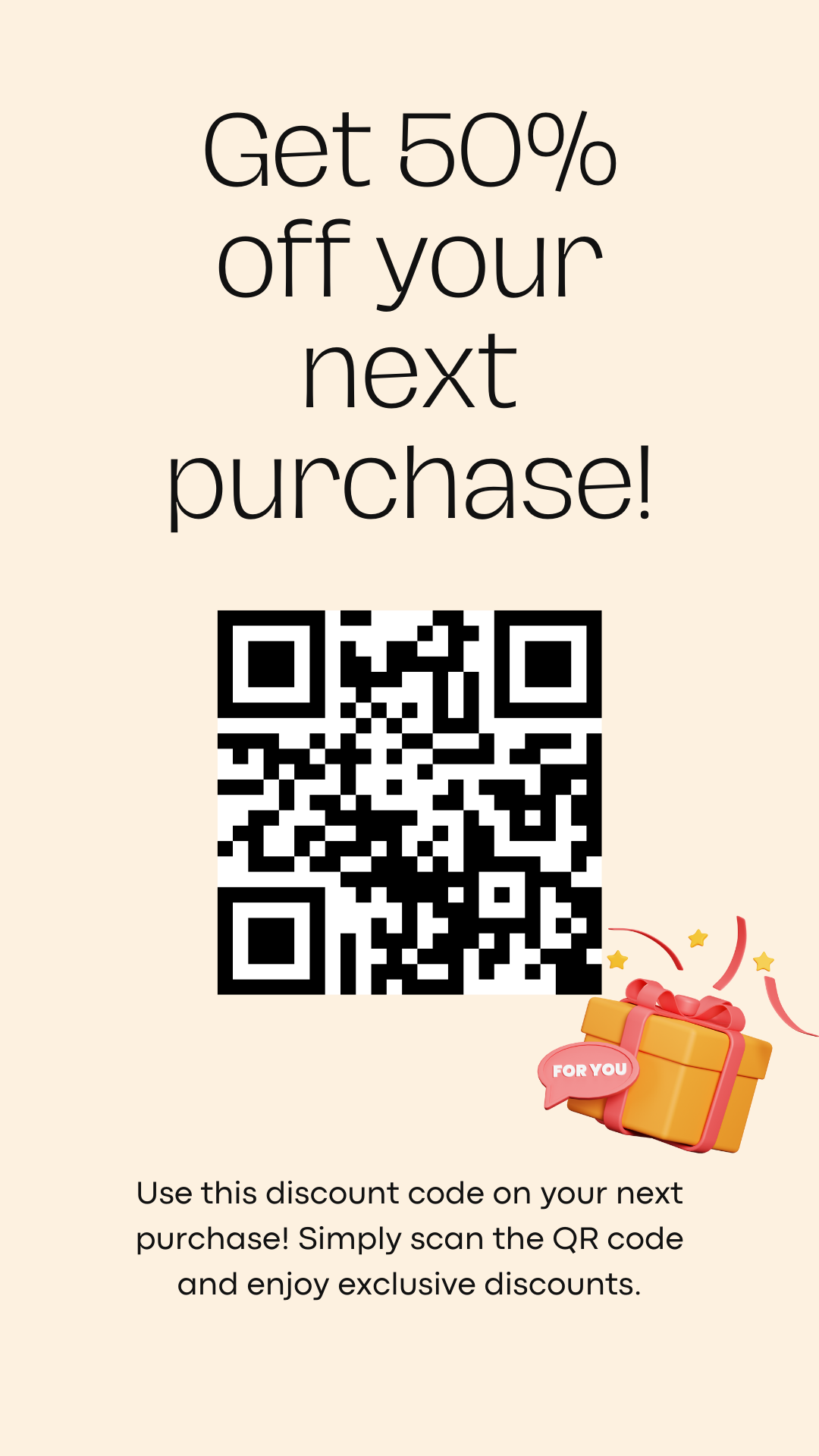 gift voucher template with a gift box and a QR code