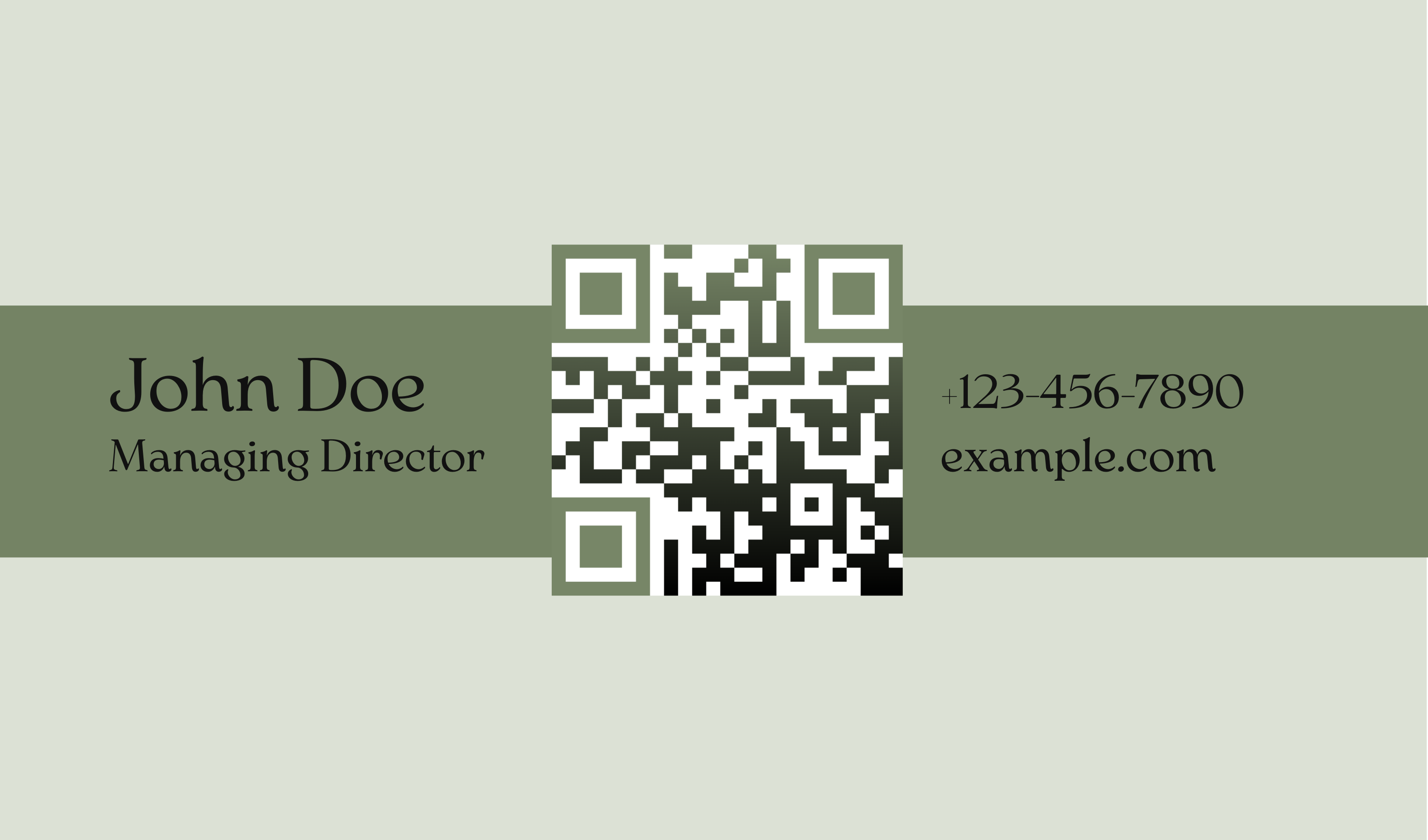 Green business card template with a QR code in the middle