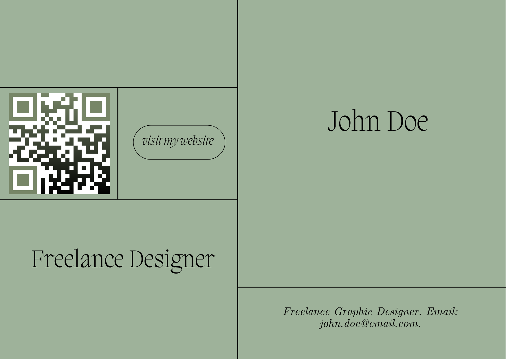 green business card template with a QR code