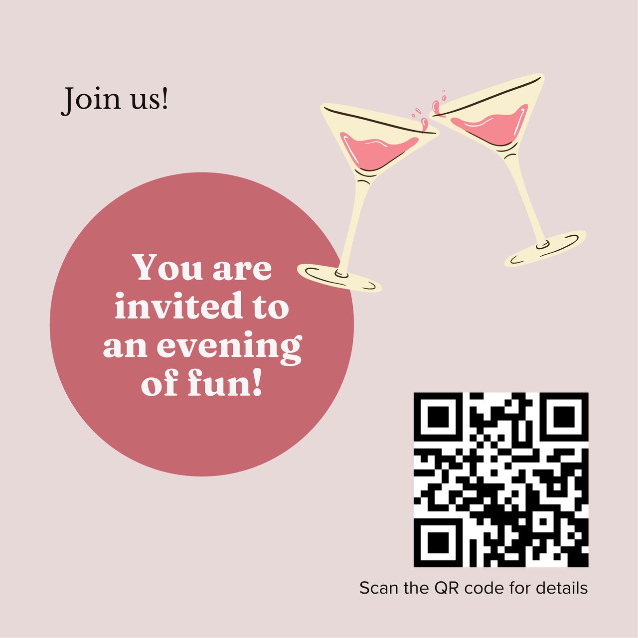 invitation template that says "join us" with a QR code