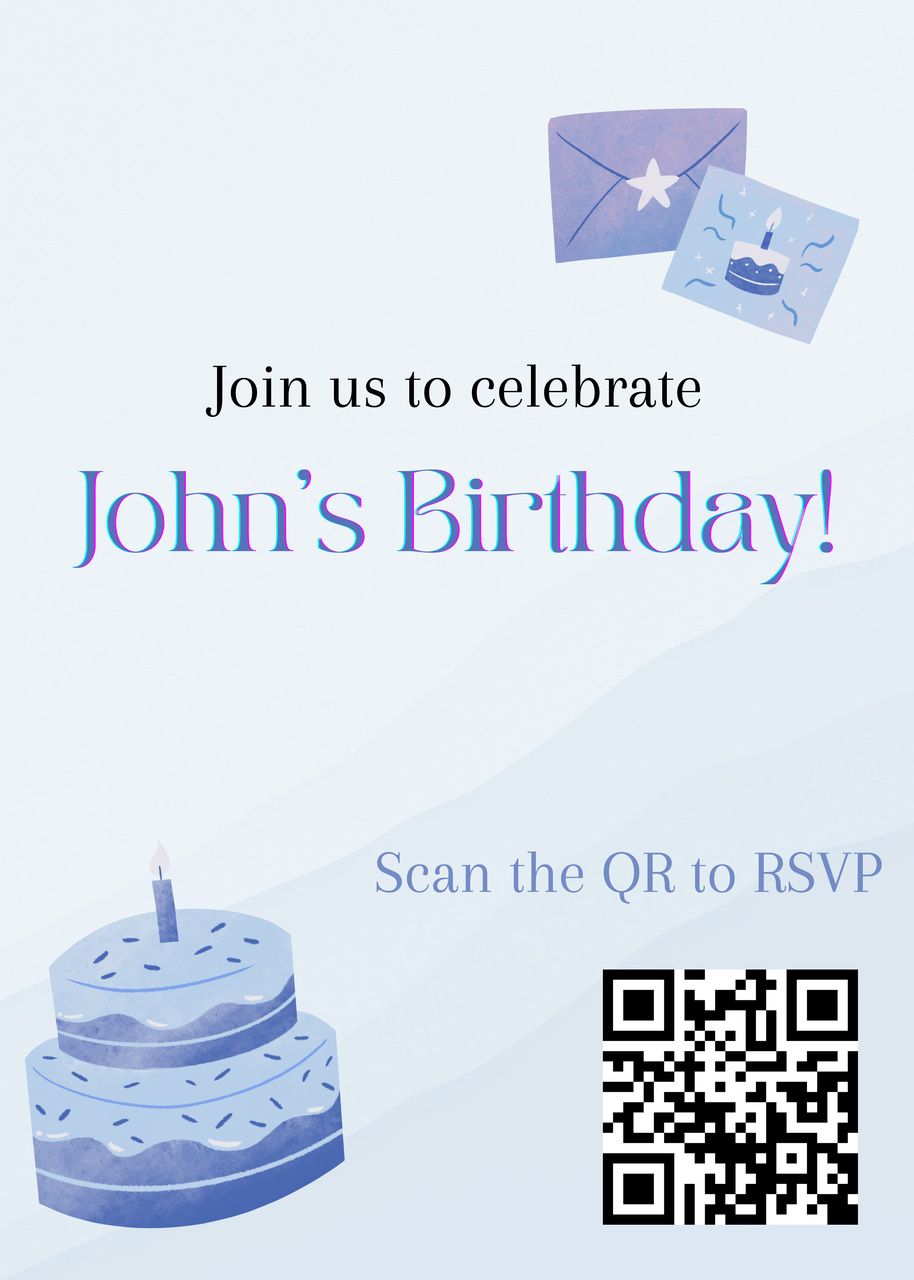 Minimal birthday invitation template with a QR code