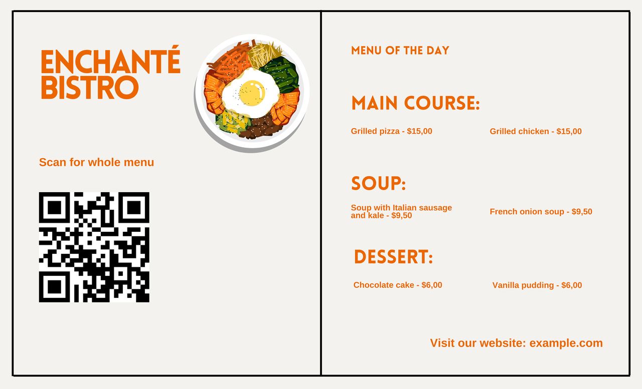 QR code menu template with the menu of the day