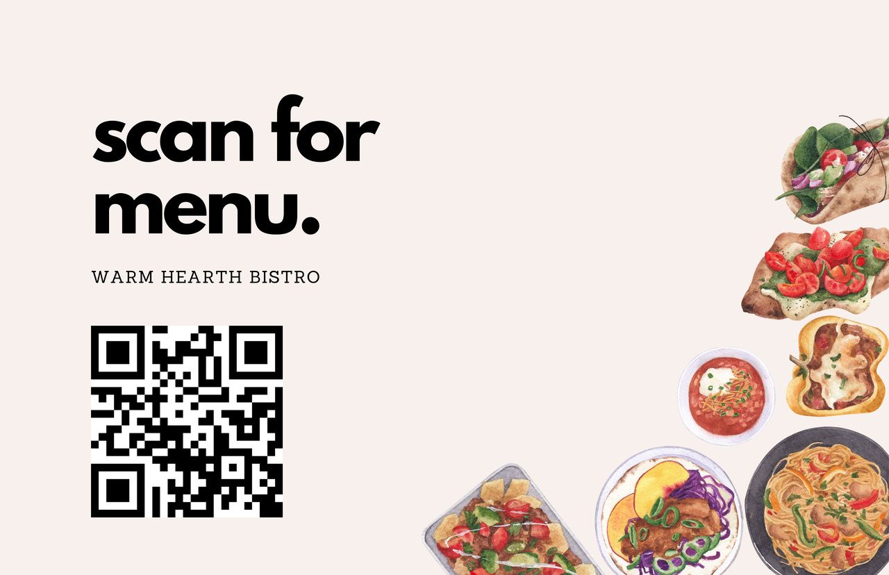 simple QR code menu template that says "scan for menu"