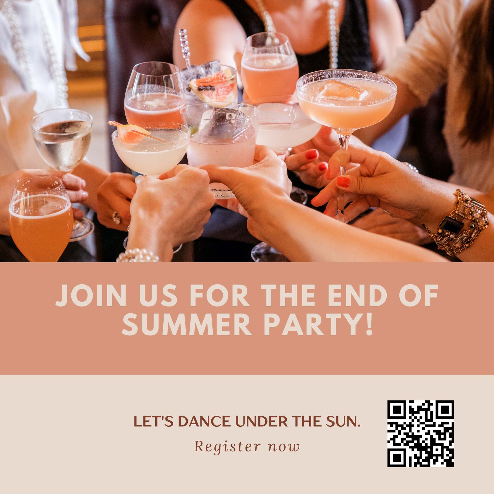 Summer party invitation template with a QR Code