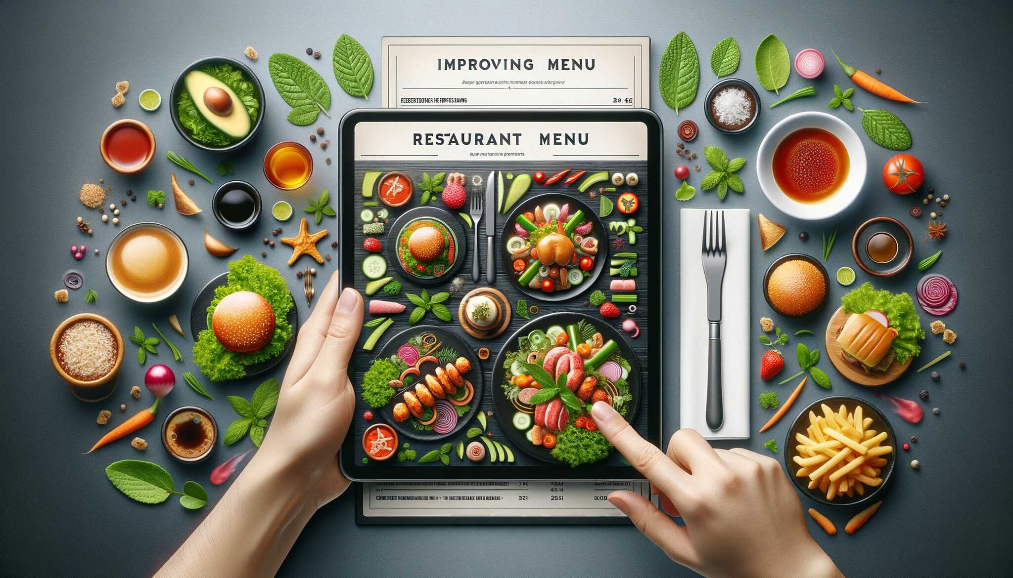 a restaurant menu design featuring vibrant food photography