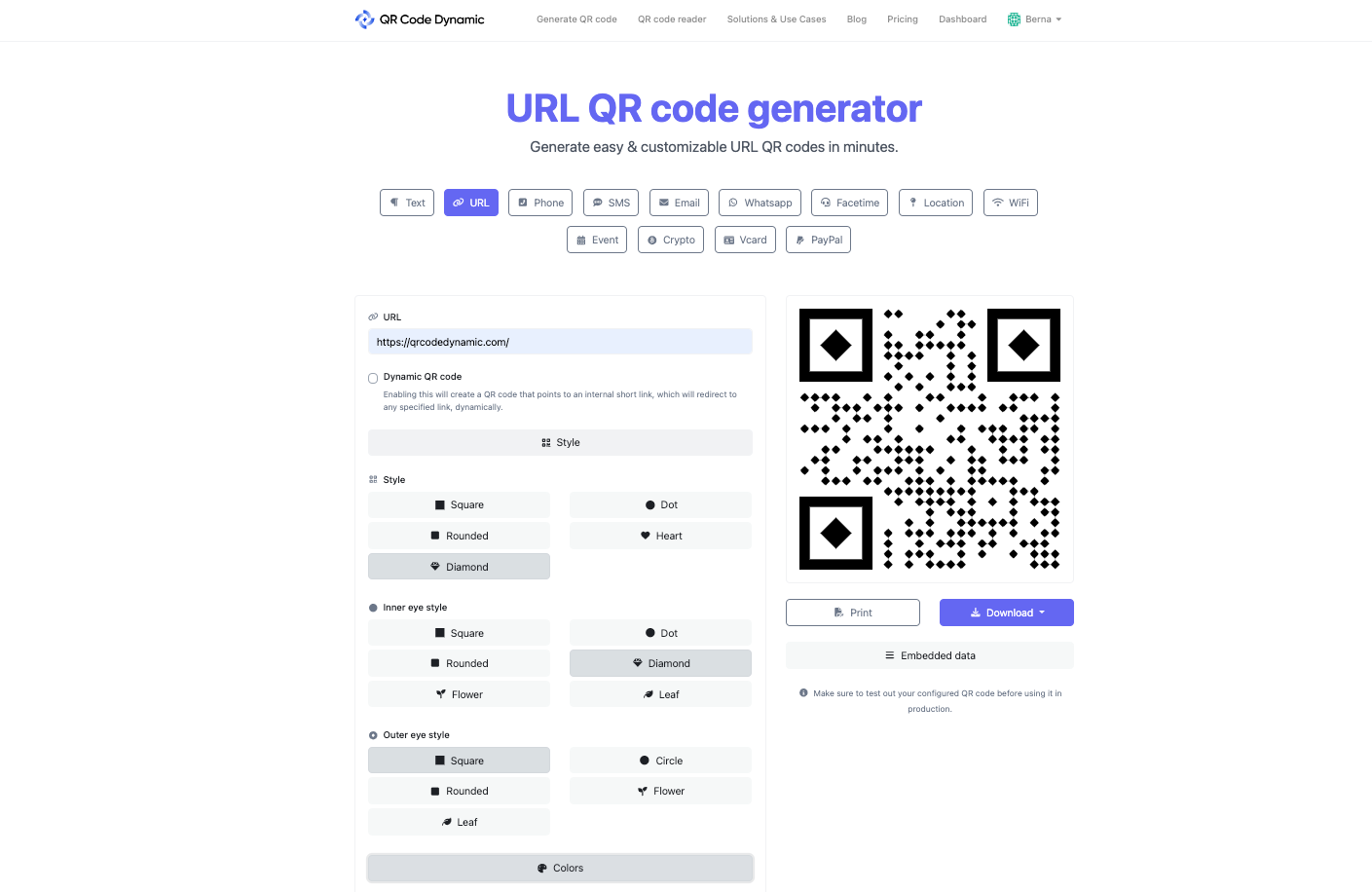adjusting style of a QR code on QRCodeDynamic