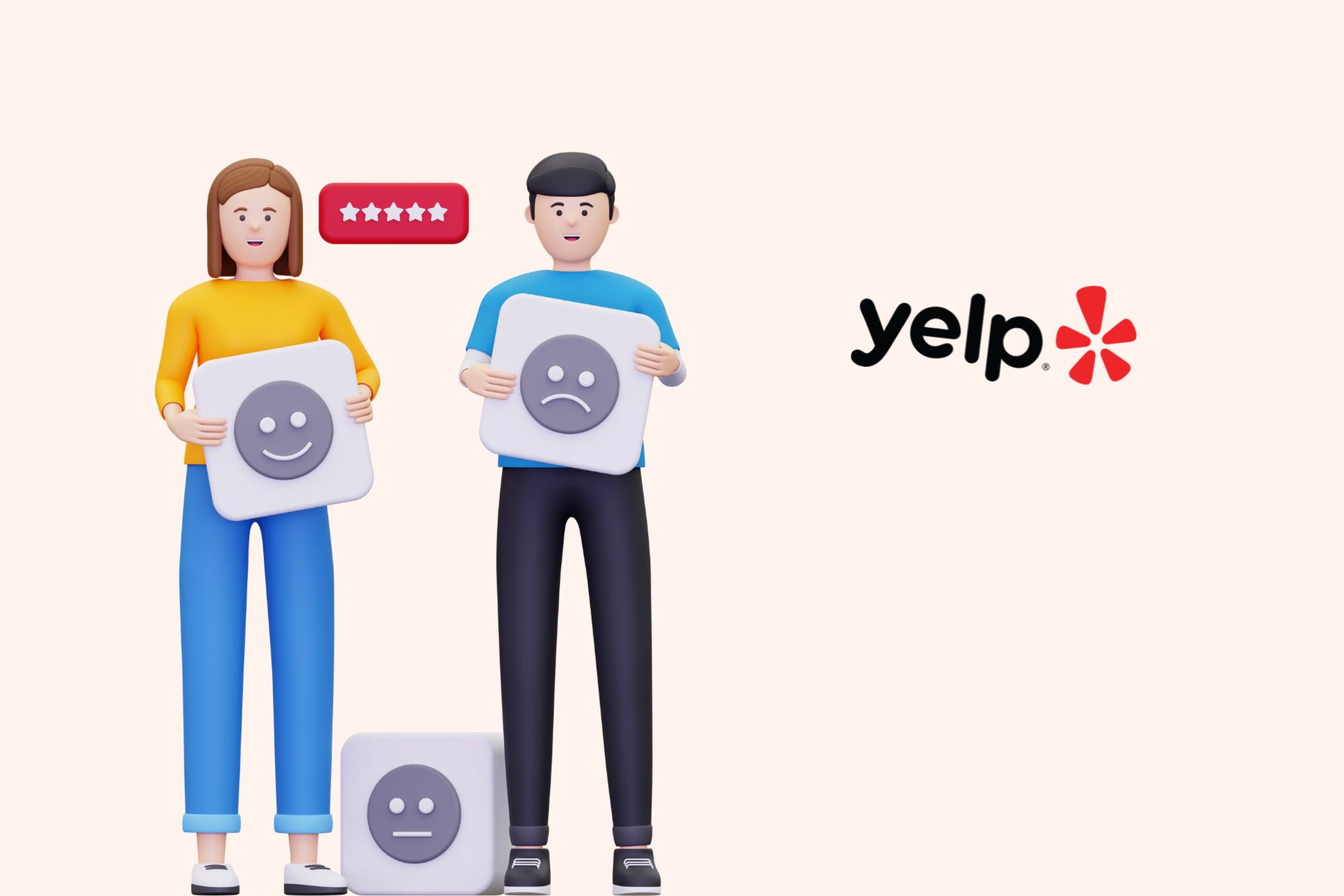 an illustration of two people with review stars and Yelp logo