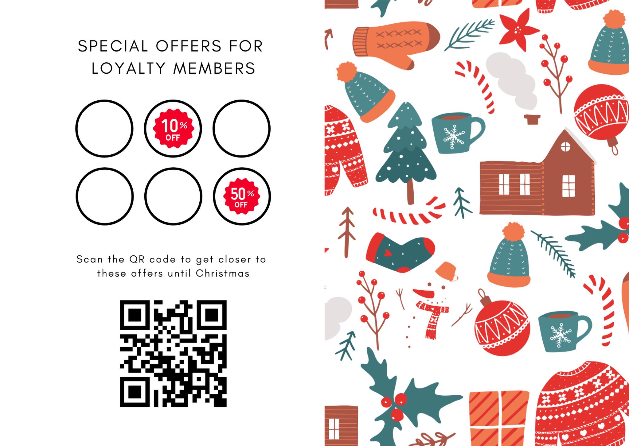 loyalty card template for Christmas with a QR code