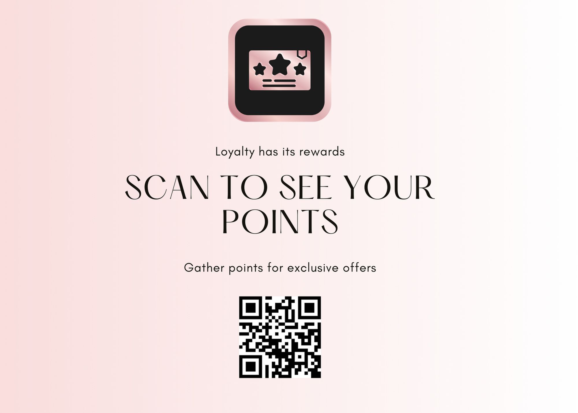 loyalty card template with a QR code and pink background