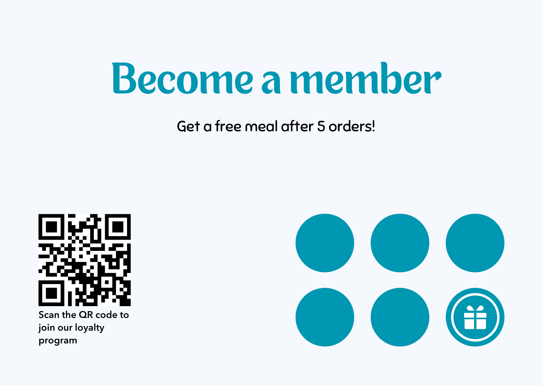 Loyalty program template for a restaurant with a QR code