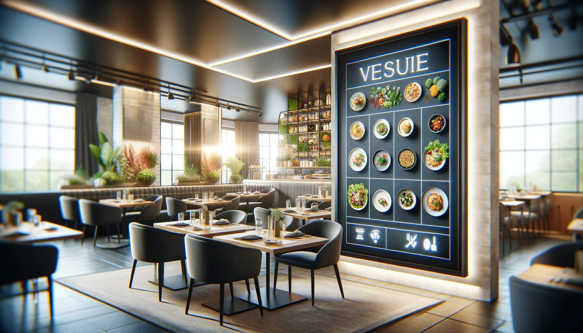 modern restaurant displaying menu on a board on the wall