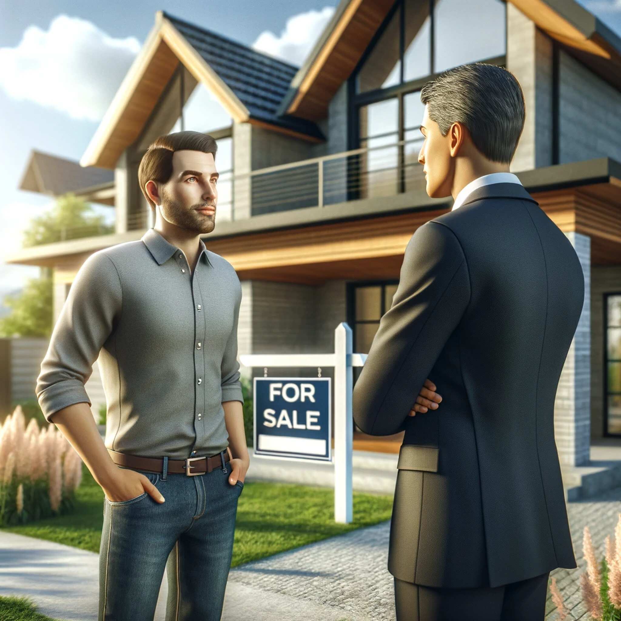  a realtor in front of a house with a client