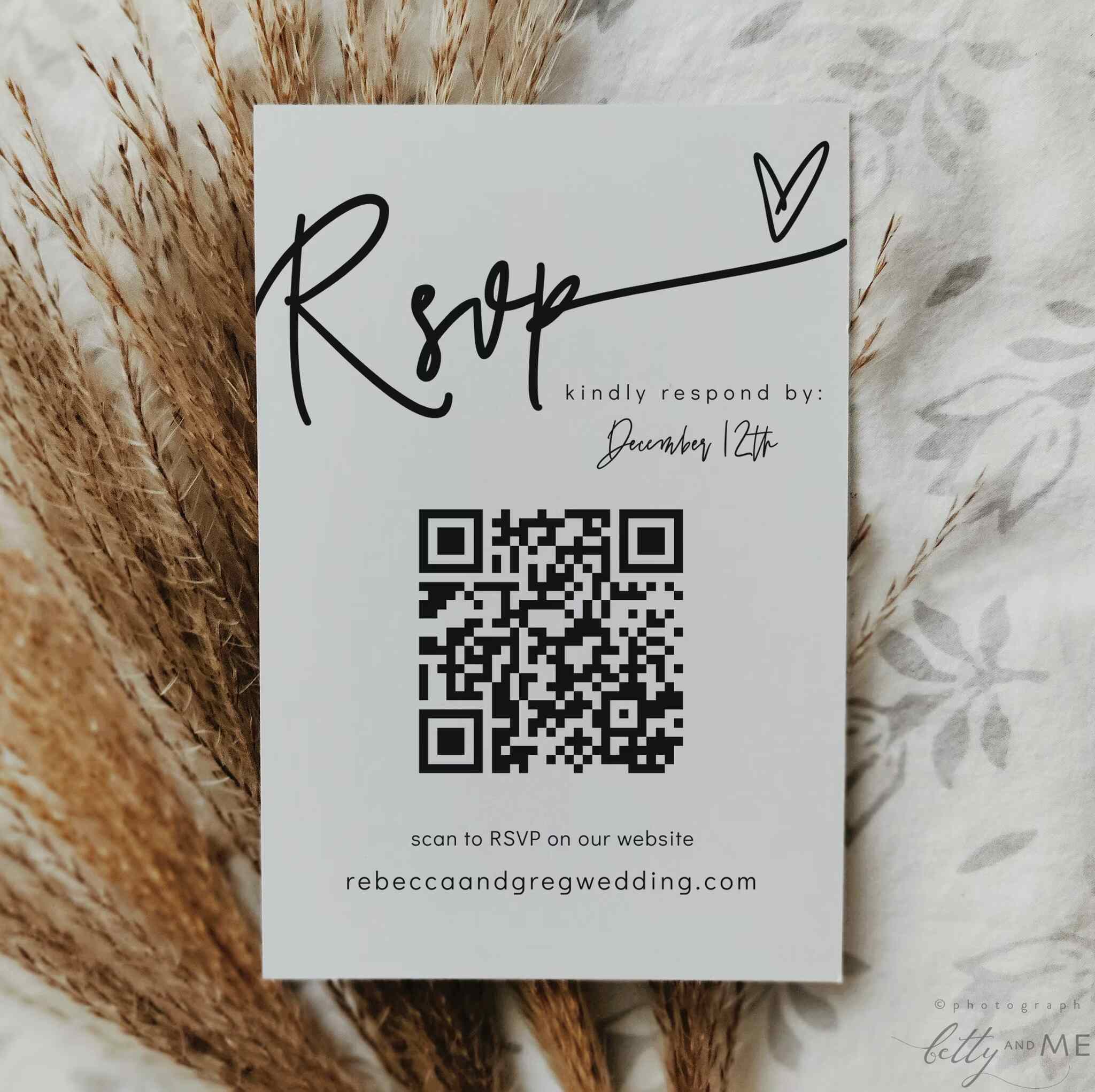 a wedding RSVP card example with a QR code