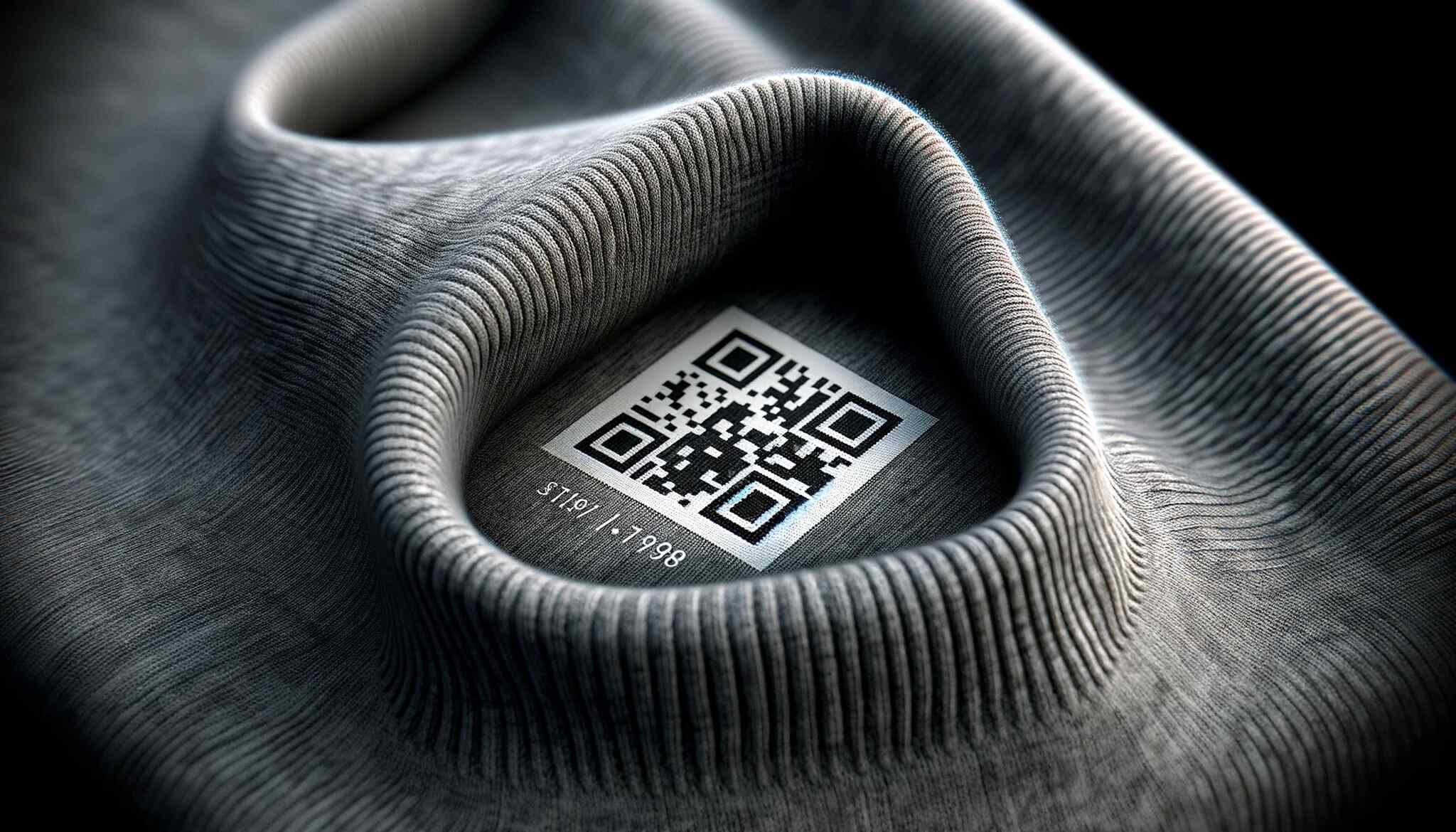 close-up of a piece of clothing showing a small QR code