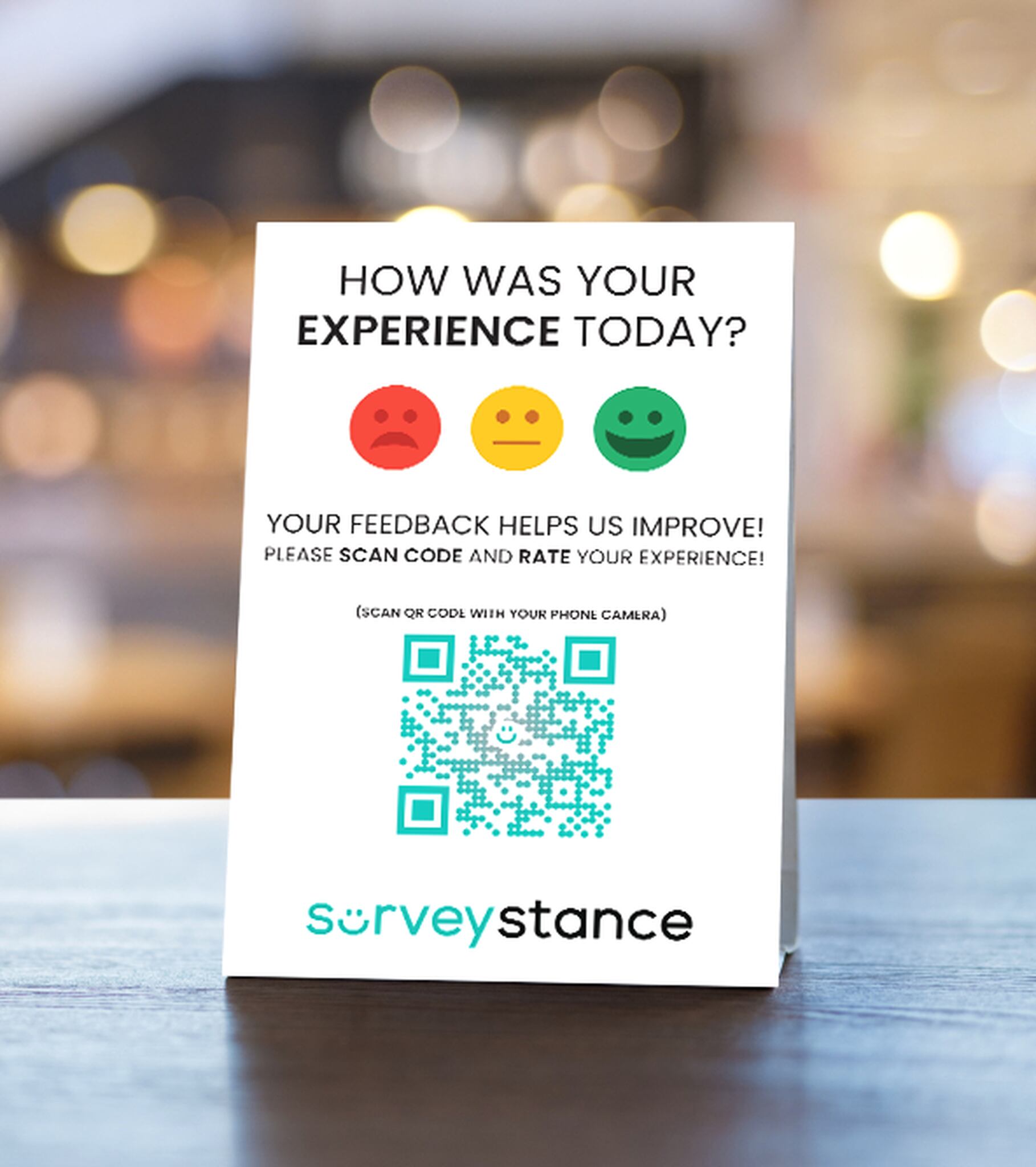 feedback form that includes a QR code on a table