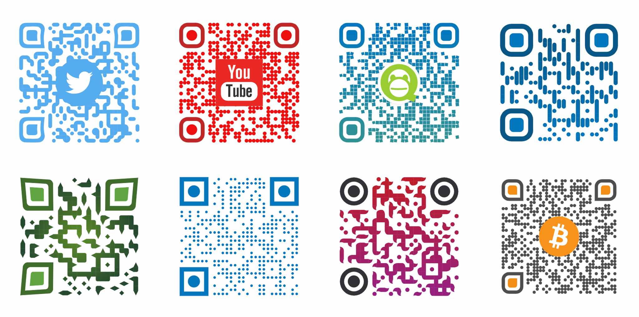 QR code examples with customization of colors and logos