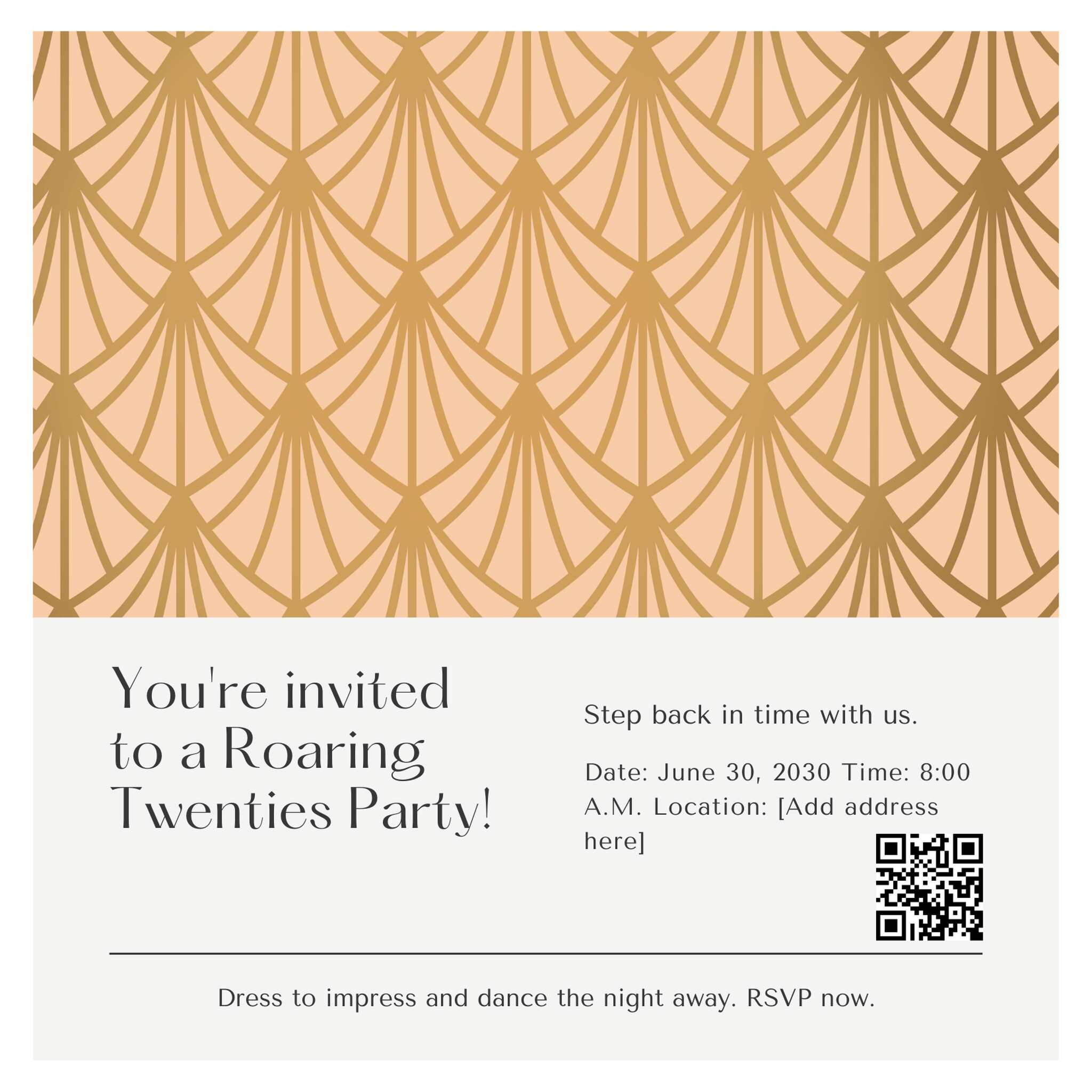 roaring twenties inspired party invitation template with a QR code