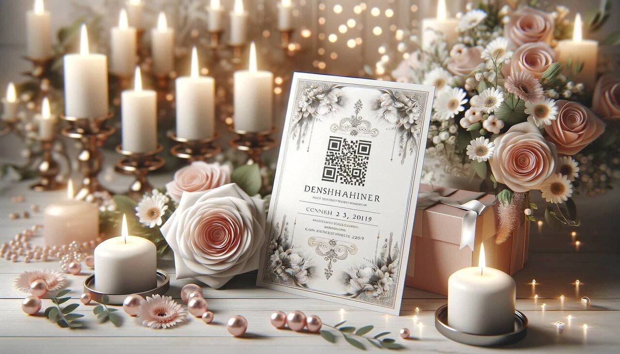 wedding card featuring a QR code in a stylish design