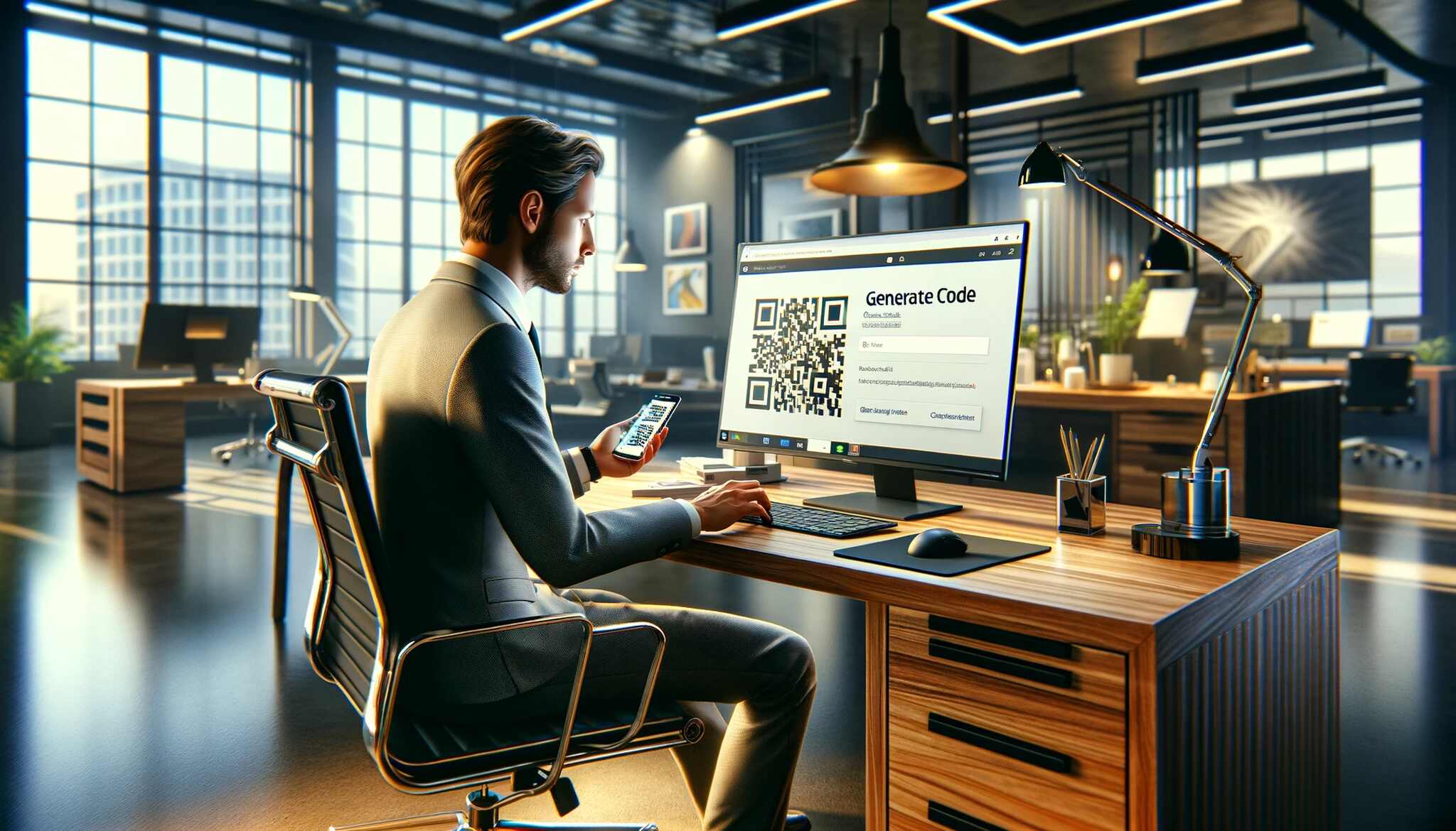 A man creating a QR code for Google Form