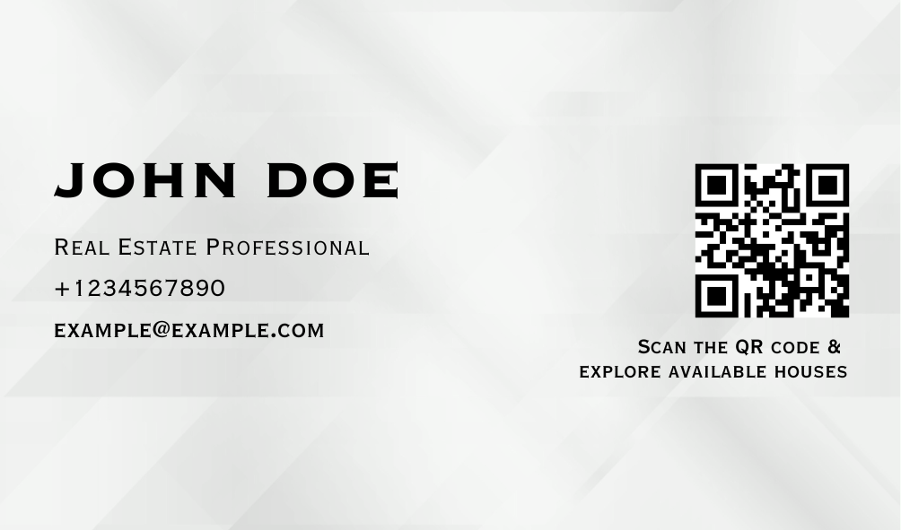 Minimal black and white real estate business card template with a QR code