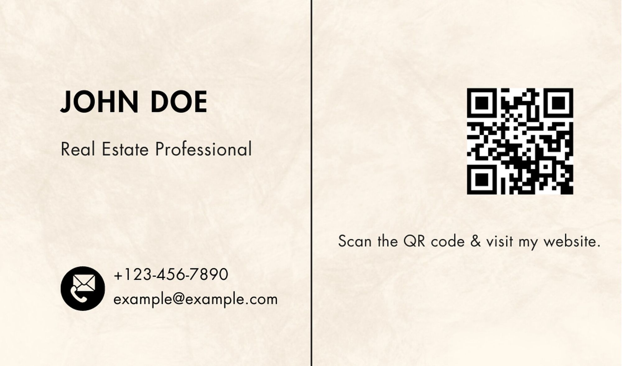 Minimal real estate business card template with QR code and contact part